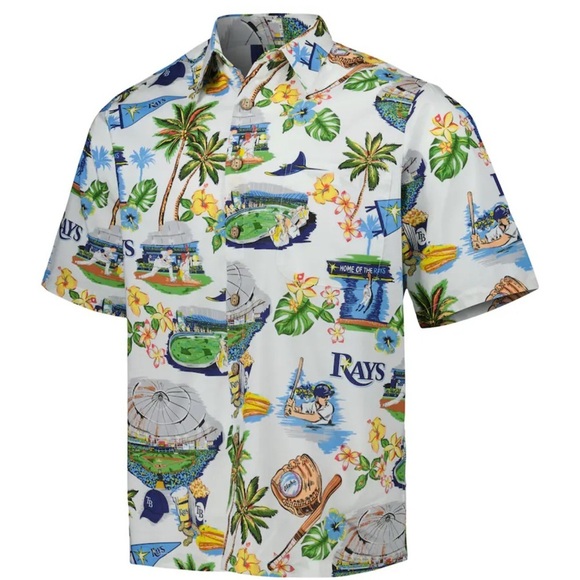 Reyn Spooner Men's Tampa Bay Rays White Scenic Button-Up Shirt NEW!! Size medium - Picture 2 of 11